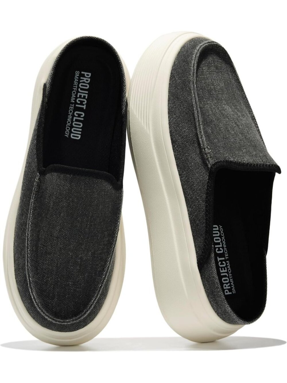 Women's Black Canvas Rubber Sole Clogs & Mules Stylish Non-Slip Loafers Shoes